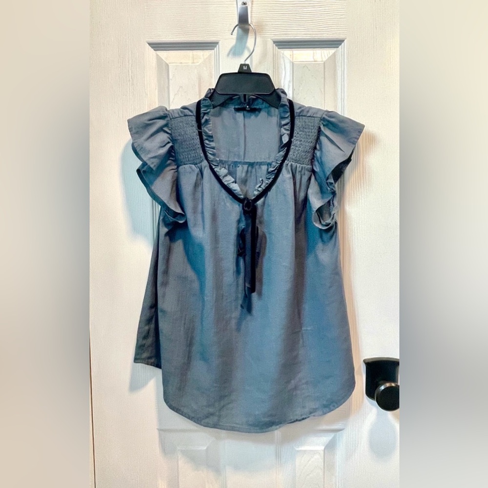 Cute Women’s Slate Blue Ruffle Sleeve Blouse
